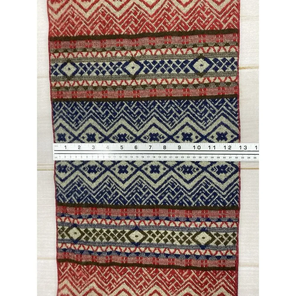 Red & Navy Infinity Scarf Pashmina Silk Blend Jacquard Woven Knit Nordic Tribal
